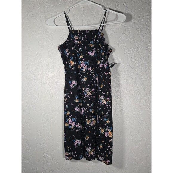 Girls Tank Black Floral Dress Linen Blend - Art Class L 10/12 - Picture 1 of 5